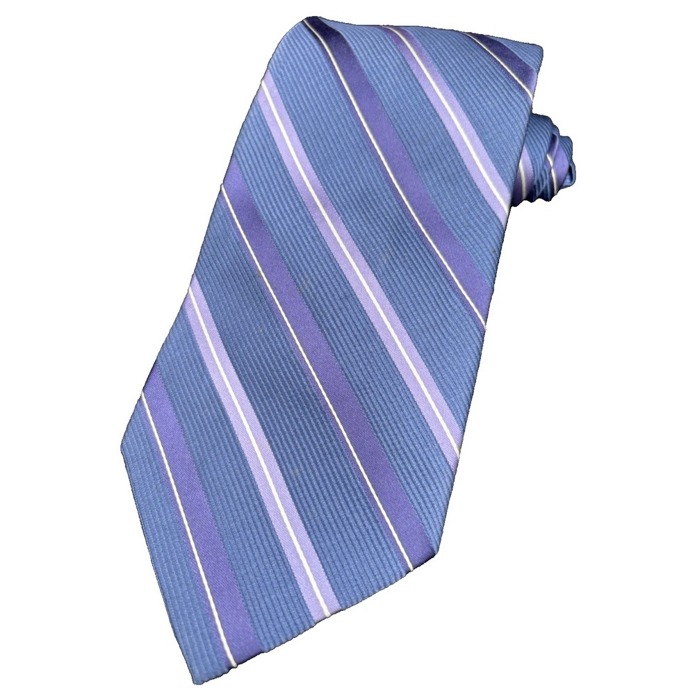 CROFT & BARROW Men's Tie 100% Silk Designer STRIPED Blue Purple 60" x 4" GUC